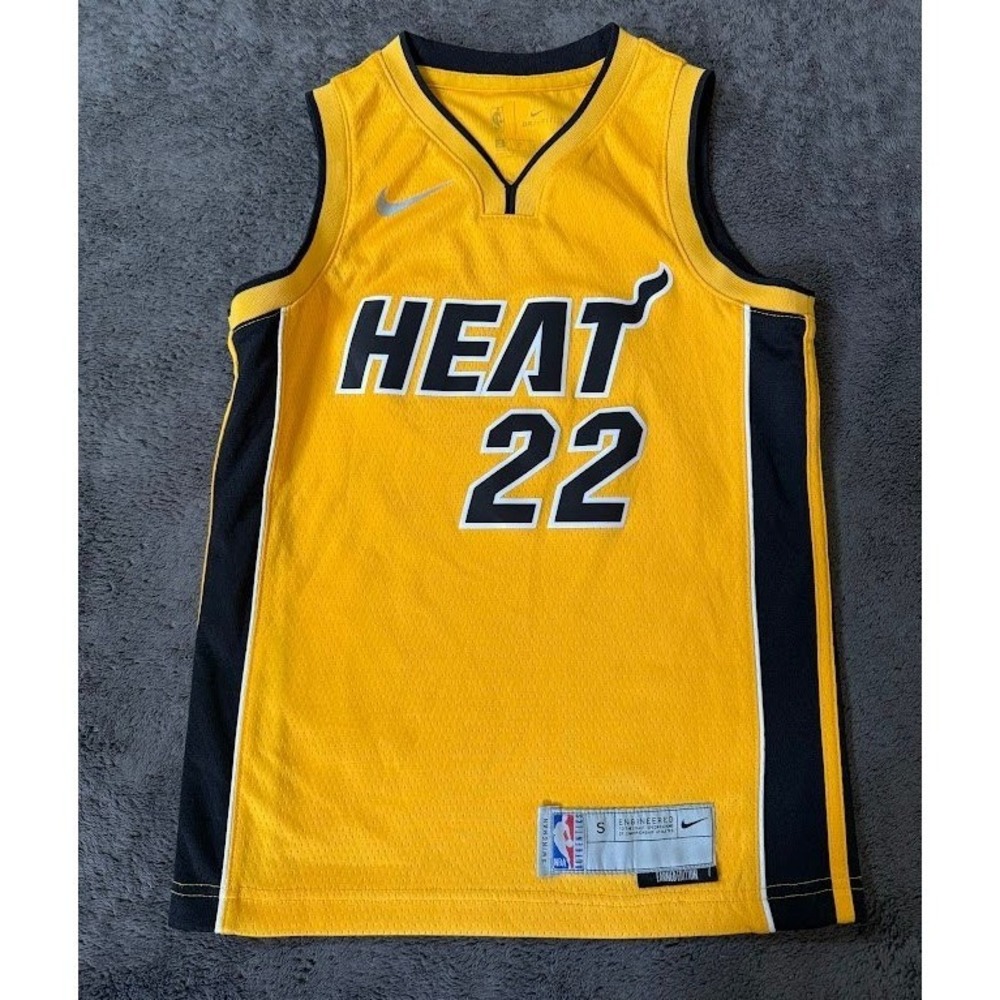 Nike Miami Heat Jimmy Butler 22 Earned Edition Jersey Yellow Youth Small S
